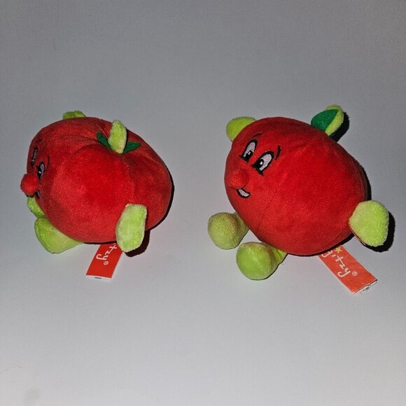 2 Gitzy Plush Rattle Lot 4" Stuffed Baby Toy Red Tomato? Apple? Fruit Vegetable - Picture 2 of 9